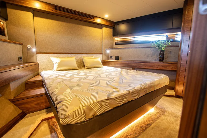  Yacht Photos Pics Luxurious bedroom interior of 2024 Van der Heijden Phantom Expedition yacht.