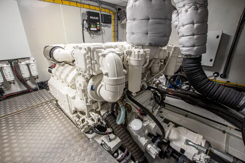  Yacht Photos Pics Engine room of 2024 Van der Heijden Phantom Expedition yacht, featuring advanced machinery.