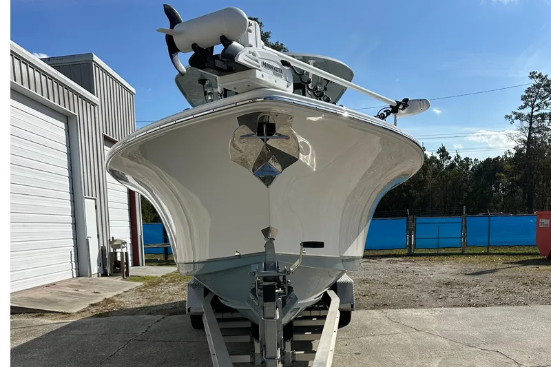  Yacht Photos Pics 2022 Sea Hunt Gamefish 30 Coffin Box boat on trailer, front view.