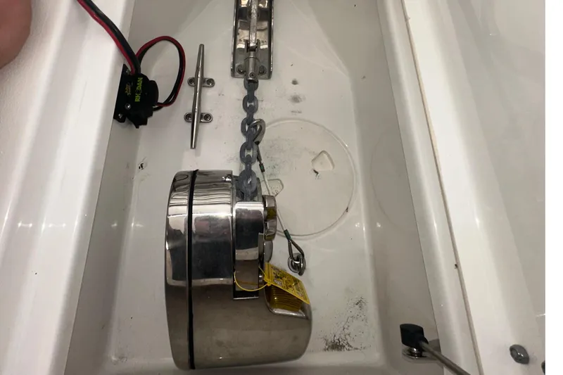  Yacht Photos Pics 2022 Sea Hunt Gamefish 30 Coffin Box interior with anchor chain and wiring.