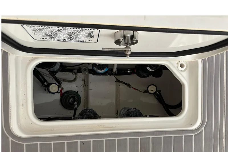  Yacht Photos Pics 2022 Sea Hunt Gamefish 30 Coffin Box interior view with open hatch.