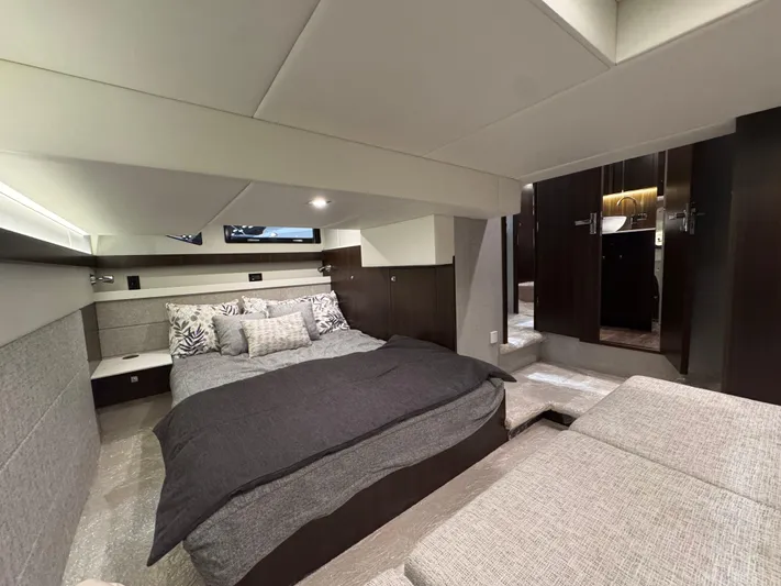 2024 Cruisers 42 Cantius Yacht Photos Pics Luxurious interior of 2024 Cruisers Yachts 42 Cantius with modern bedroom design.