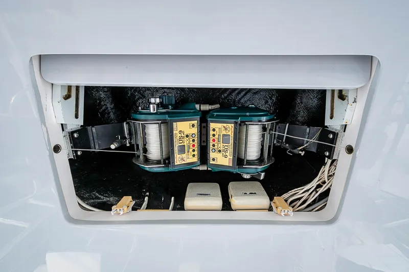 Big Blue Yacht Photos Pics Fishing reel compartment on a 2007 Viking 64 Convertible yacht.