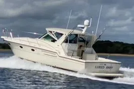  Yacht Photos Pics 1998 Tiara Yachts 3700 Open cruising on water under cloudy skies.