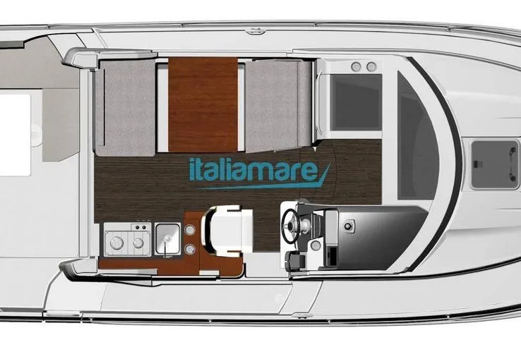 Natasha Yacht Photos Pics Top view layout of 2019 Jeanneau Merry Fisher 895 boat interior.