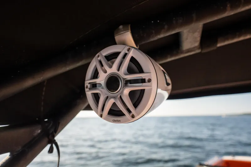 Ceci Yacht Photos Pics Speaker on 2019 Sea Ray SDX 290 Outboard boat, overlooking ocean.