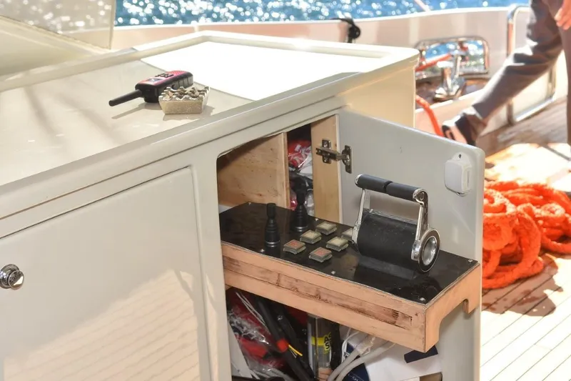  Yacht Photos Pics Control panel on 2007 Azimut 86S yacht with throttle lever and buttons, dockside view.