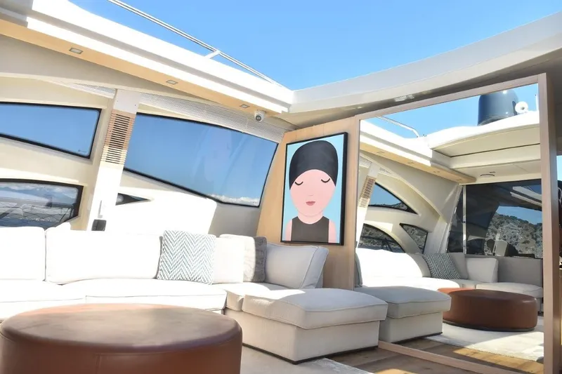  Yacht Photos Pics Luxurious interior of 2007 Azimut 86S yacht with modern art and plush seating.