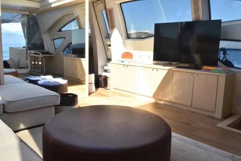  Yacht Photos Pics Luxurious interior of 2007 Azimut 86S yacht with modern furnishings and large windows.