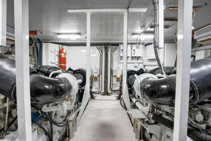 Family Tradition II Yacht Photos Pics Engine Room Looking Fwd.