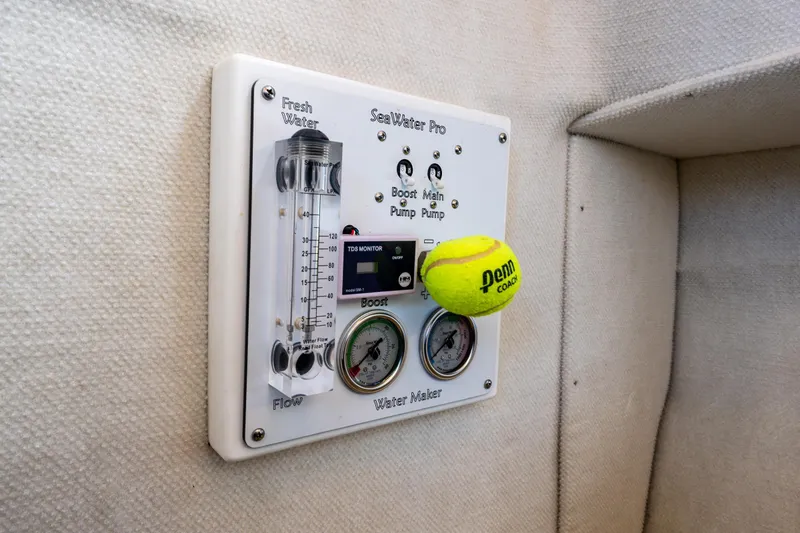 Toujours Yacht Photos Pics Control panel on 2021 Ranger Tugs R-31 CB with tennis ball accessory.