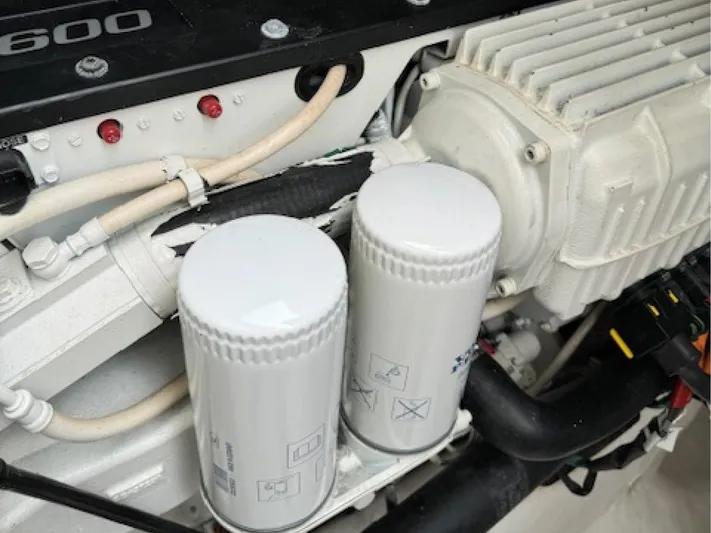 Andante III Yacht Photos Pics Engine components of 2017 Sabre 45 Salon Express yacht, featuring filters and wiring.