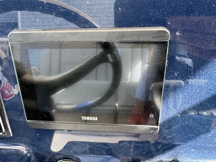  Yacht Photos Pics Yamaha display screen on 2025 Pursuit S 268 boat dashboard.