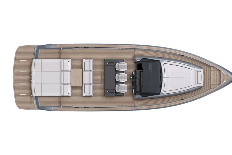  Yacht Photos Pics Top view of 2026 Pardo Yachts P43, showcasing sleek deck layout and modern design.