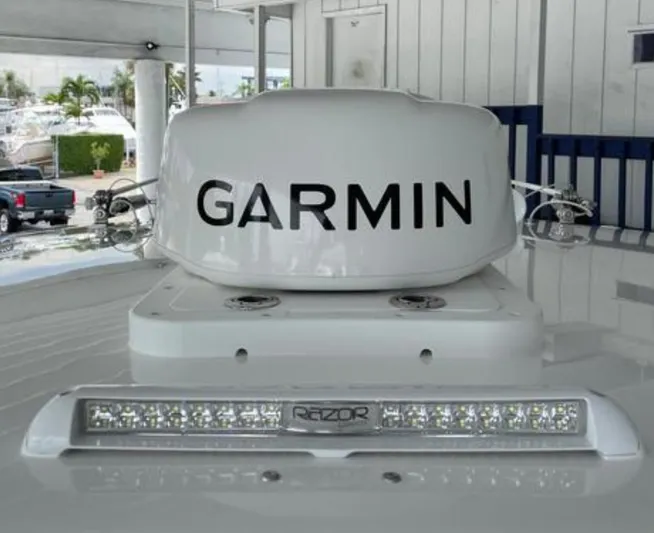  Yacht Photos Pics Garmin radar on 2023 Intrepid 375 boat, featuring a sleek design and advanced technology.
