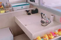 Control panel on 2020 Leopard 43 Powercat with rubber ducks and printer.