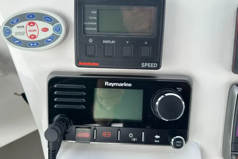 River Miss Yacht Photos Pics Control panel of a 1997 Mainship 350 with Raymarine and Autohelm displays.