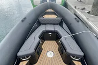 Ribeye A811 boat interior, 2022 model, featuring cushioned seating and sleek design.