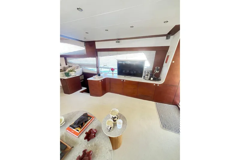  Yacht Photos Pics Luxurious interior of 2010 Numarine 78 yacht with modern furnishings and entertainment system.