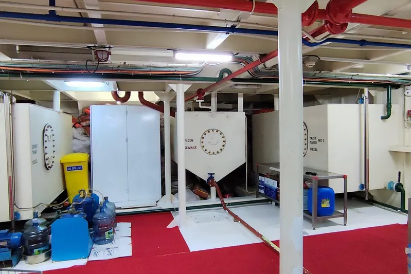  Yacht Photos Pics Engine room of a 2012 Turkish Boat Yard 49m vessel, featuring tanks and equipment.