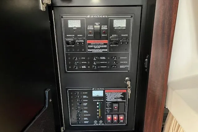  Yacht Photos Pics Electrical control panel inside a 2019 Monterey 355 Sport Yacht.