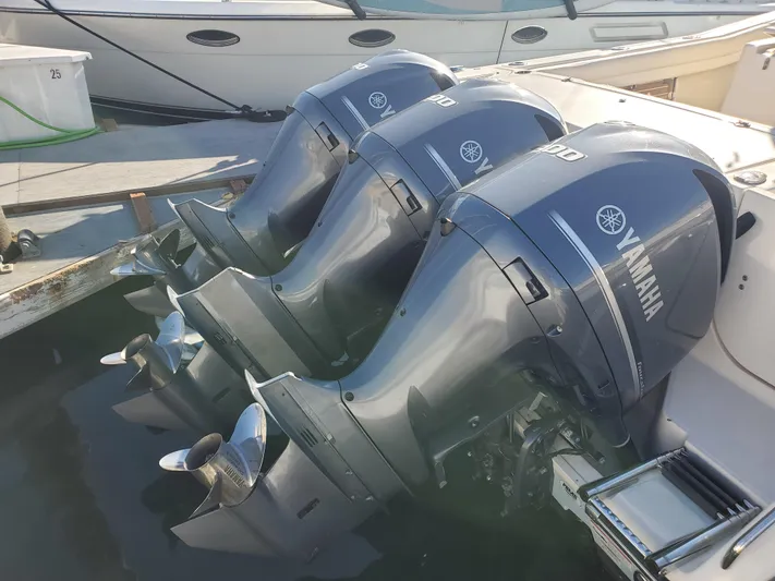  Yacht Photos Pics Three Yamaha outboard motors on a 2017 Grady-White Canyon 336 boat.