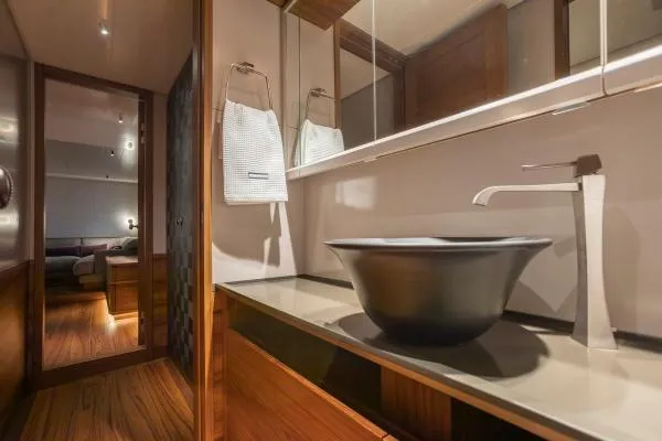 Canova Yacht Photos Pics Luxurious bathroom interior of 2019 Baltic Light Displacement Sailing Yacht.
