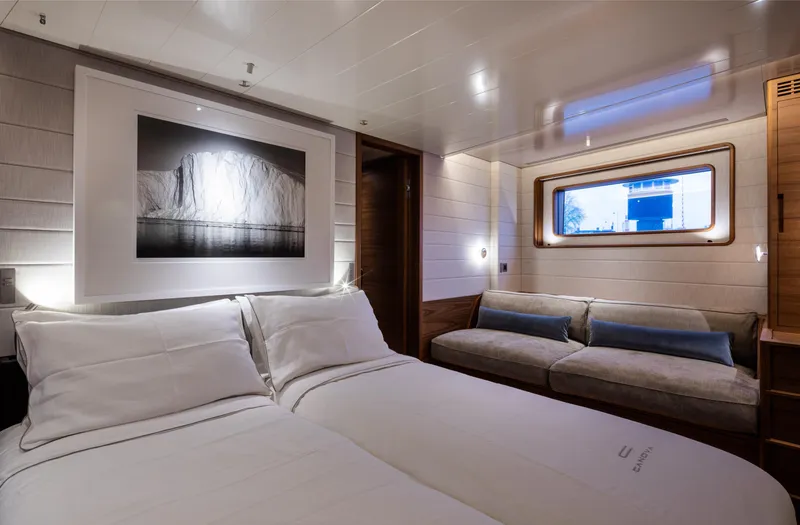 Canova Yacht Photos Pics Luxurious cabin interior of 2019 Baltic Light Displacement Sailing Yacht with elegant decor.