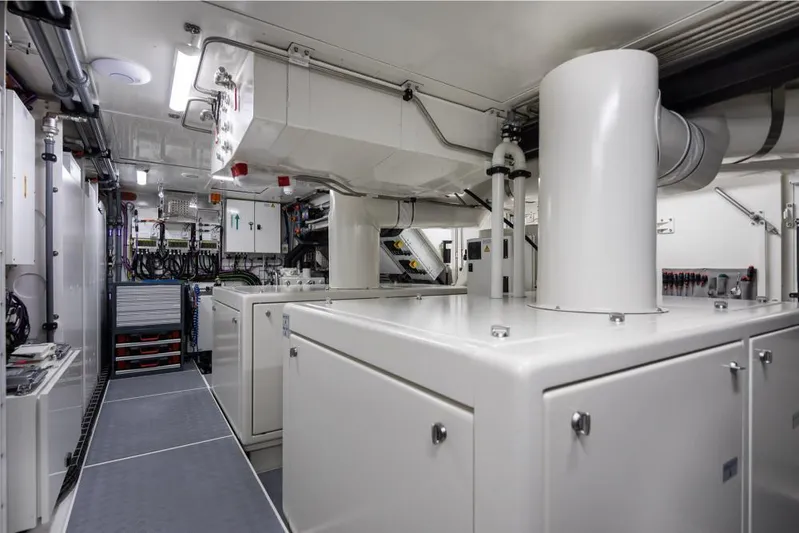 Canova Yacht Photos Pics Engine room of a 2019 Baltic Light Displacement Sailing Yacht, showcasing modern equipment and design.