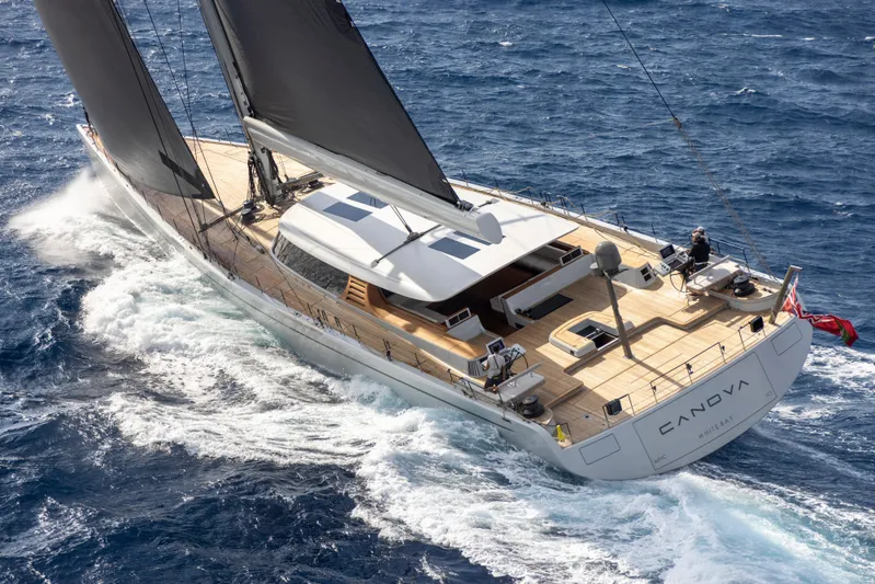 Canova Yacht Photos Pics Baltic 2019 Light Displacement Sailing Yacht navigating ocean waves, showcasing sleek design and performance.