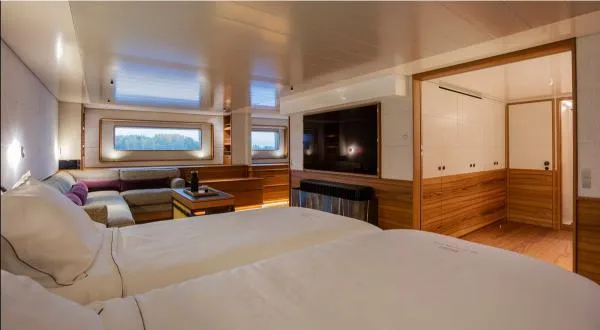 Canova Yacht Photos Pics Luxurious interior of 2019 Baltic Light Displacement Sailing Yacht with modern furnishings and cozy ambiance.