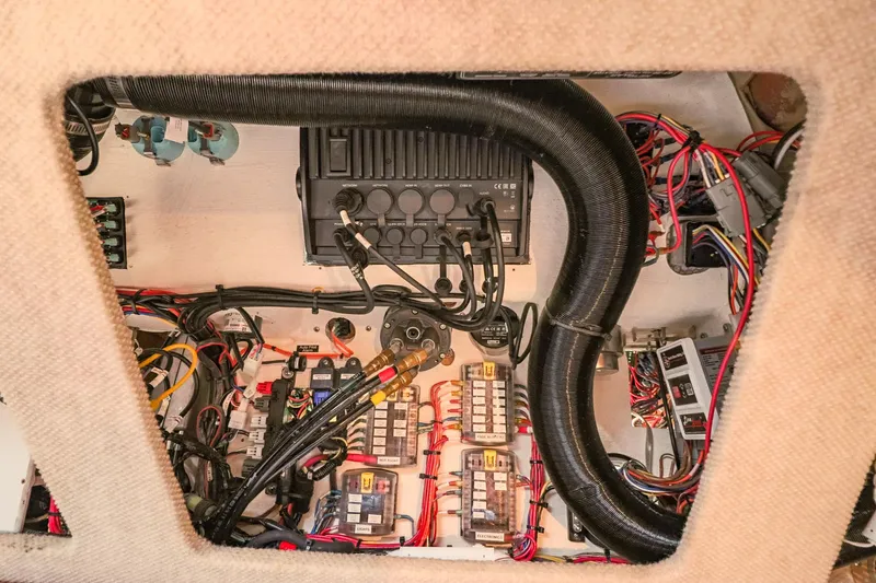 Arrow II Yacht Photos Pics Electrical wiring and components inside a 2019 Aspen C107 boat.