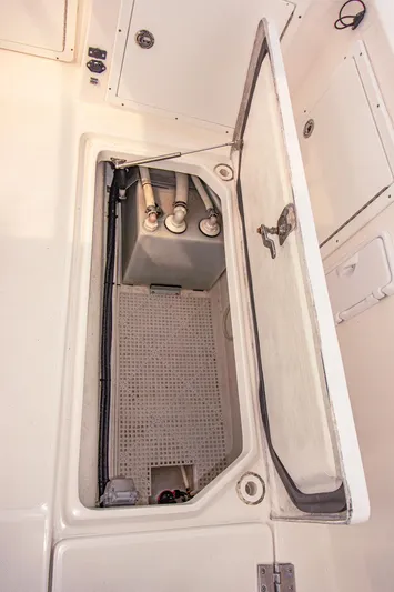 Arrow II Yacht Photos Pics Open storage compartment on 2019 Aspen C107 boat deck.