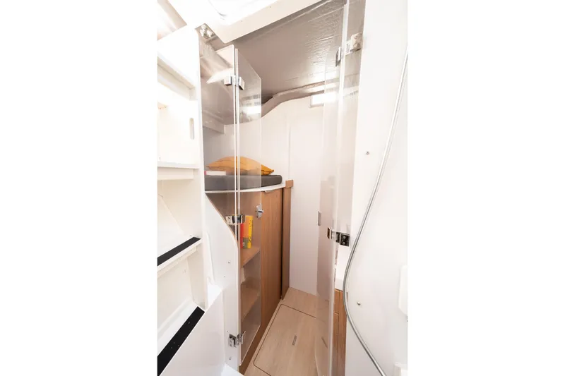  Yacht Photos Pics 2026 Bali 5.2 yacht interior cabin with modern design and wooden accents.