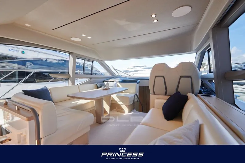  Yacht Photos Pics Luxurious interior of 2023 Princess F50 yacht with elegant seating and modern design.
