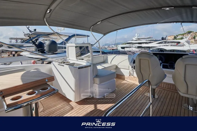  Yacht Photos Pics Luxurious 2023 Princess F50 yacht interior with elegant seating and modern amenities.
