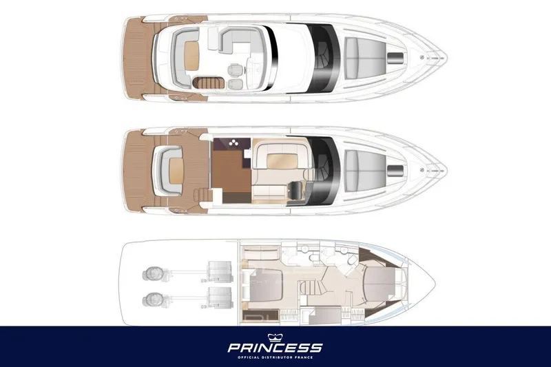  Yacht Photos Pics Deck layout of 2023 Princess F50 yacht, showcasing interior and exterior design.