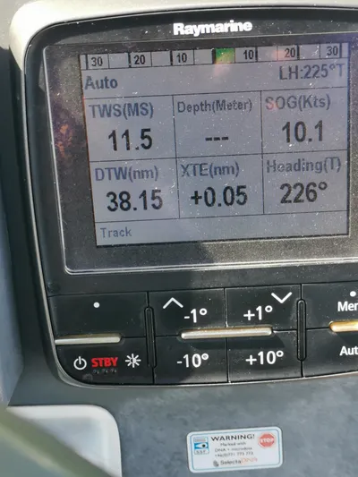 Think Twice Yacht Photos Pics Raymarine navigation display on 2005 Fountaine Pajot Lavezzi Maestro showing speed and heading data.