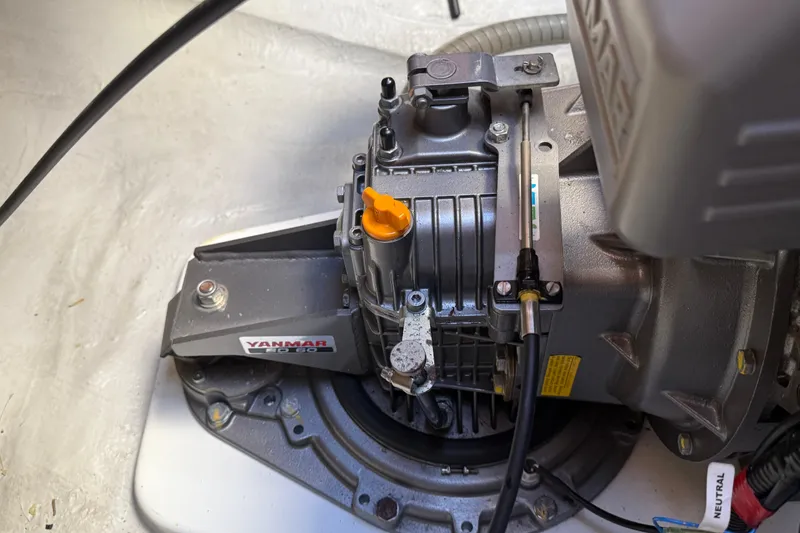  Yacht Photos Pics Yanmar engine component in a 2019 Lagoon 450 catamaran, showcasing mechanical details.