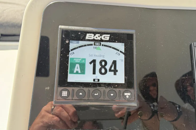  Yacht Photos Pics B&G navigation display on 2019 Lagoon 450 showing heading of 184 degrees.