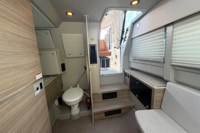  Yacht Photos Pics 2024 Saxdor 320 GTO interior with modern amenities and compact design.