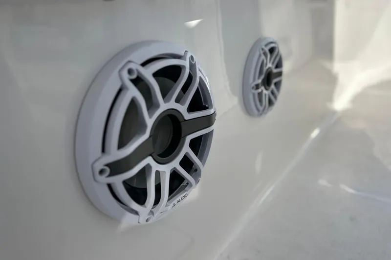  Yacht Photos Pics Close-up of JL Audio speakers on 2026 Sea Fox 288 Commander boat.