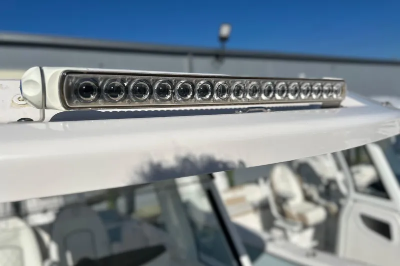  Yacht Photos Pics LED light bar on 2026 Sea Fox 288 Commander boat, close-up view.