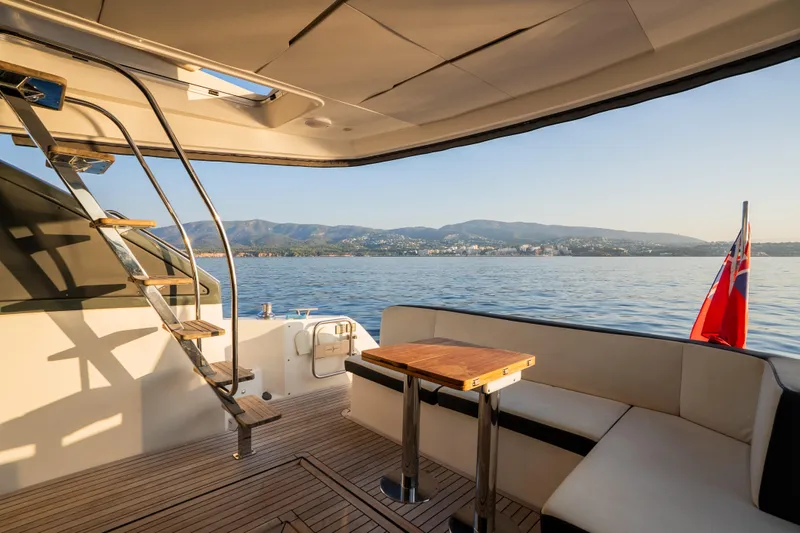 Valluga Yacht Photos Pics Luxurious Bavaria R55 yacht interior with scenic ocean view, 2018 model.