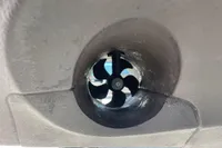 Close-up of a 2023 Saxdor 320 GTO boat thruster propeller.