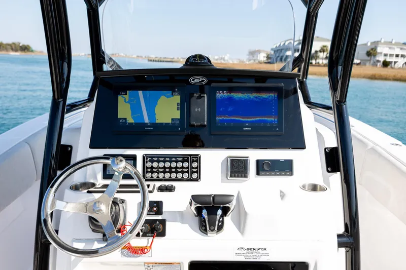  Yacht Photos Pics 2023 Sea Fox 288 Commander dashboard with navigation and control systems.