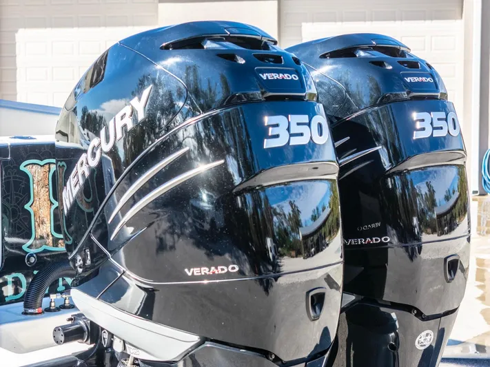 Pilar Yacht Photos Pics Twin Mercury Verado 350 engines on a 2019 SeaVee 322z boat.