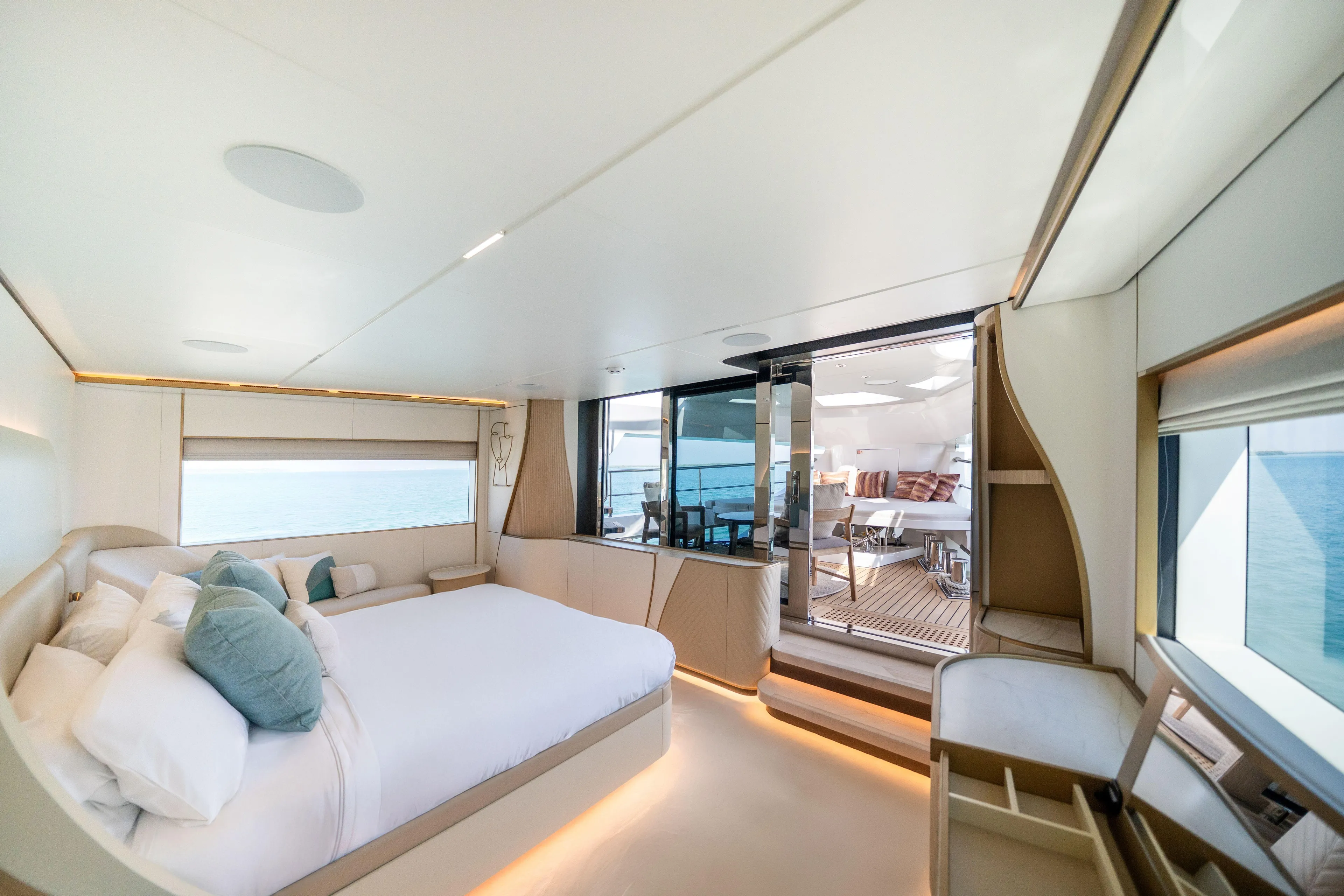  Yacht Photos Pics Luxurious interior of 2027 Majesty 100 Terrace yacht with ocean view.