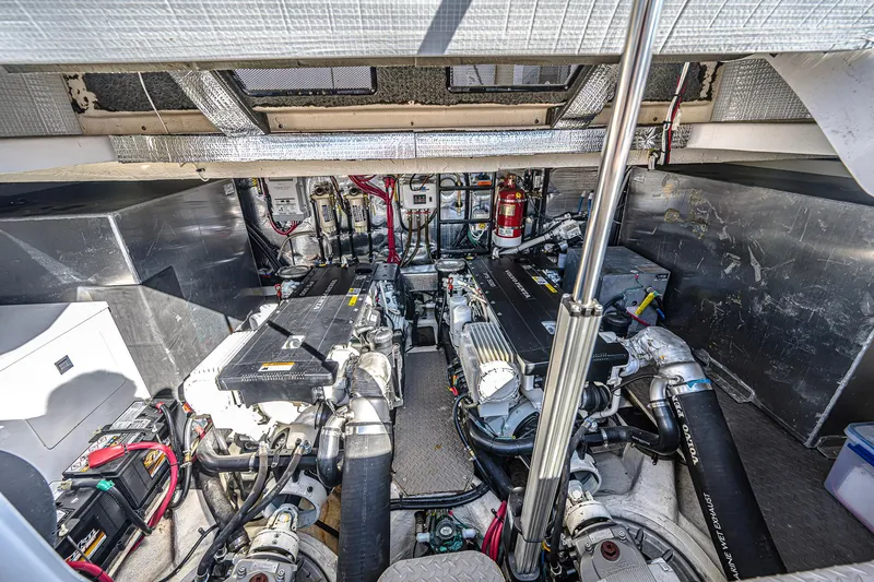  Yacht Photos Pics Engine room of a 2016 Regal 46 Sport Coupe with dual engines and equipment.