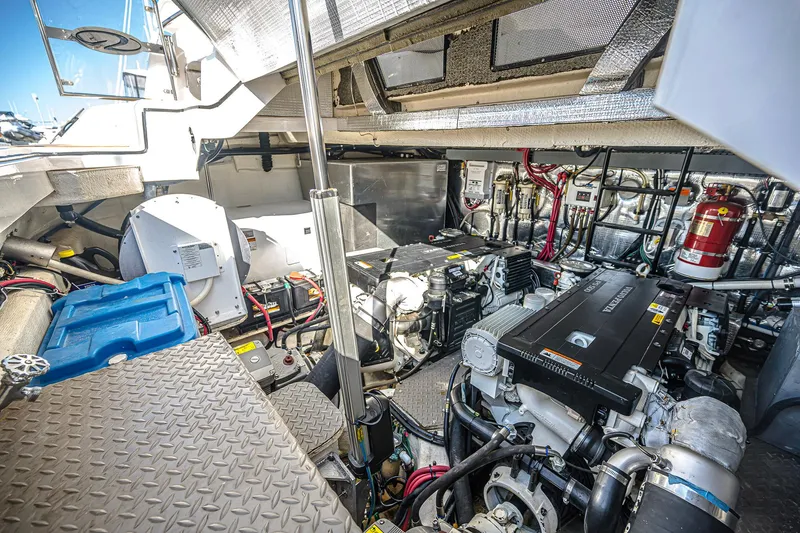  Yacht Photos Pics Engine room of 2016 Regal 46 Sport Coupe, showcasing mechanical components and systems.
